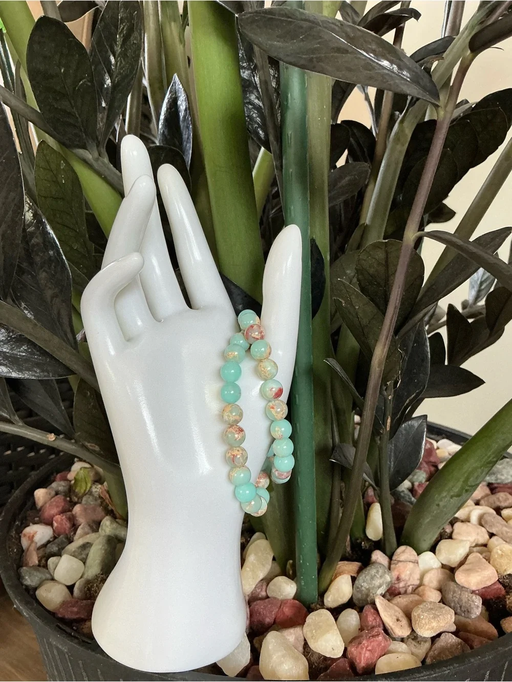 Handcrafted Aqua Terra Jasper Beaded Stretch Bracelet Set - Women Jewelry